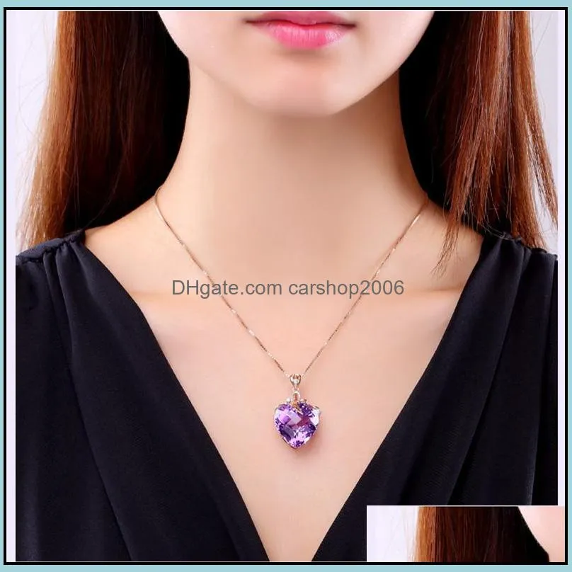 luxury heart amethyst pendant necklaces 18k gold plated stone natural purple diamond necklace female clavicle chain necklace carshop2006