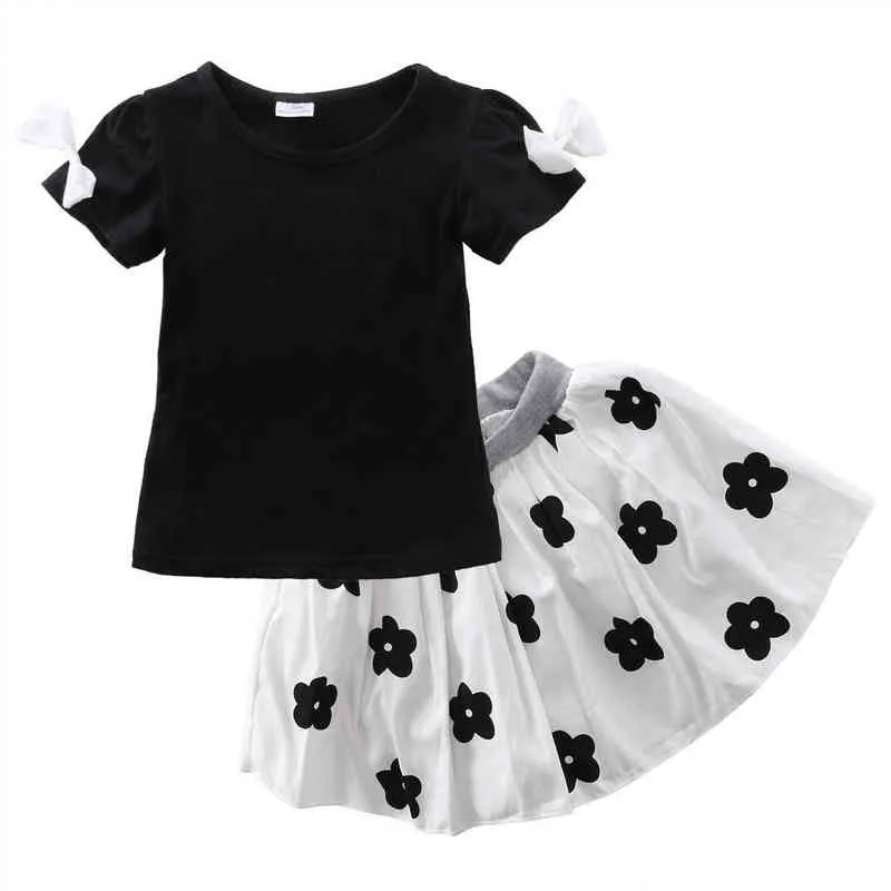 Citgeett Baby Girl Summer Top Top Short Riceves черная футболка TUTU Цветочные юбки Princess Party 2pcs Fashion Set Settbits SS J220711