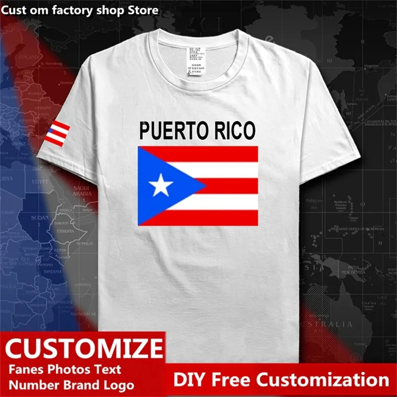 Пуэрто -рико кантри -флаг -футболка бесплатно на заказ Jersey Diy название № 100 хлопковые t рубашки мужчины женщины свободные футболка 220616