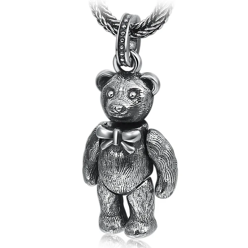 925 sterling silver bear pendant necklaces American European vintage handmade antique punk gothic hip-hop luxury jewelry accessories