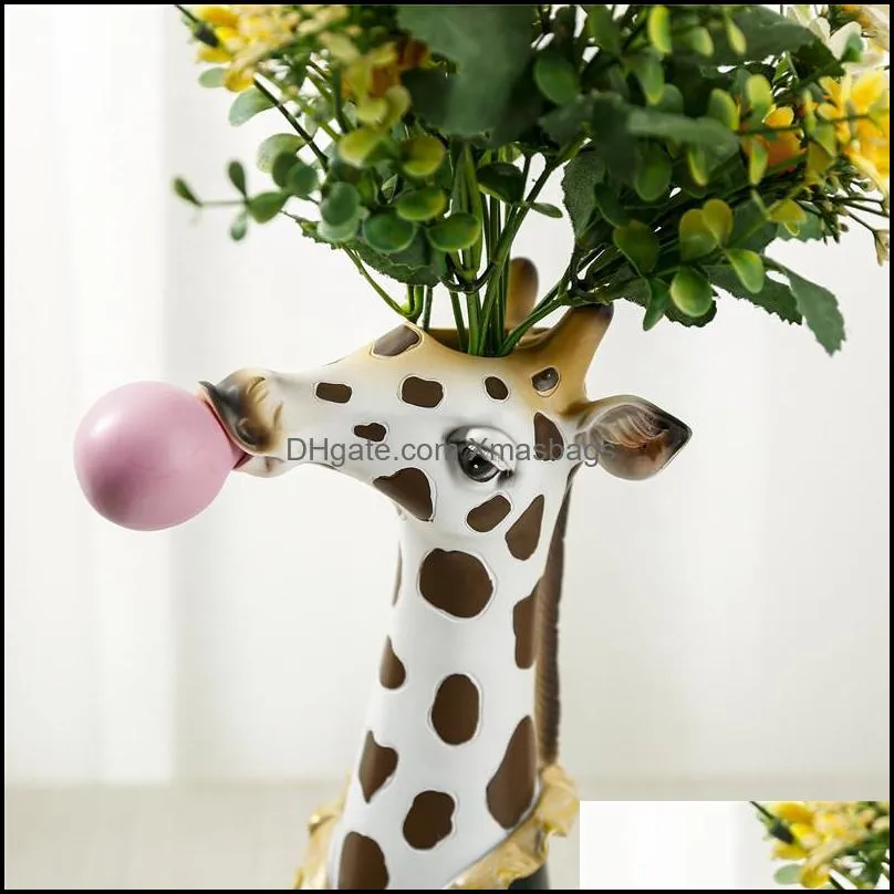 bao guang ta resin animal head vase flower pot bubble gum room decoration simulation zebra panda deer creative crafts decor 220221