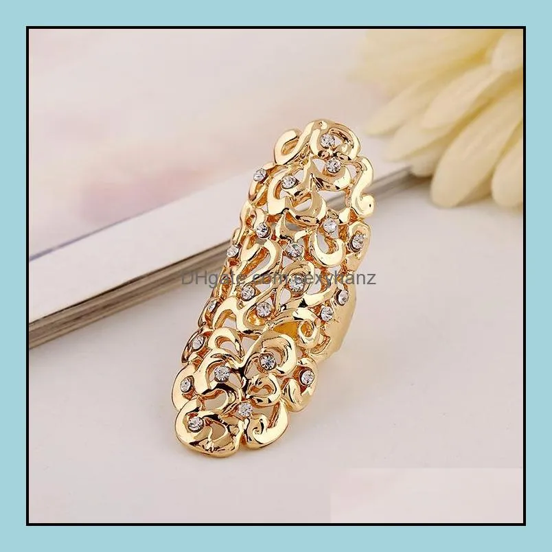 new exquisite cute retro cz diamond rings hollow carved rings gold/silver ring finger nail rings - 0032wr