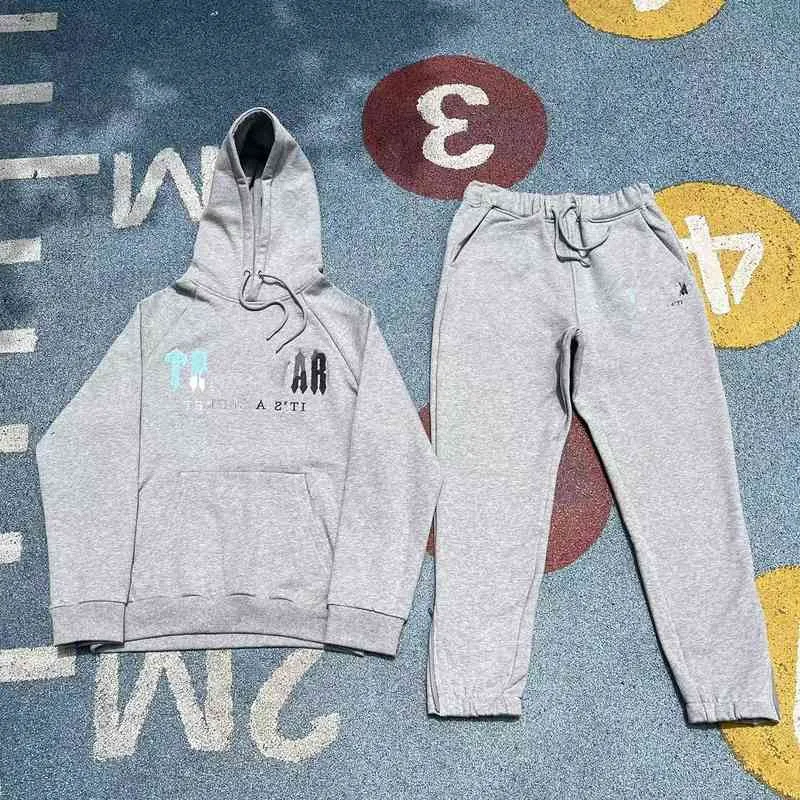 Trapstar Tracksuit Sky Blue Brown TS broderad tröja set hoodie byxor