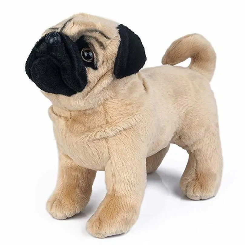 12 pouces réaliste debout carlin chien jouets en peluche doux chien animaux en peluche jouet anniversaire cadeaux de Noël pour les enfants LJ201126