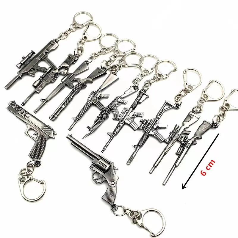 6cm creative key chains peripheral games mini model toy gun alloy keyring wholesale Man Keyring For Women Game Fans Jewelry Accessories