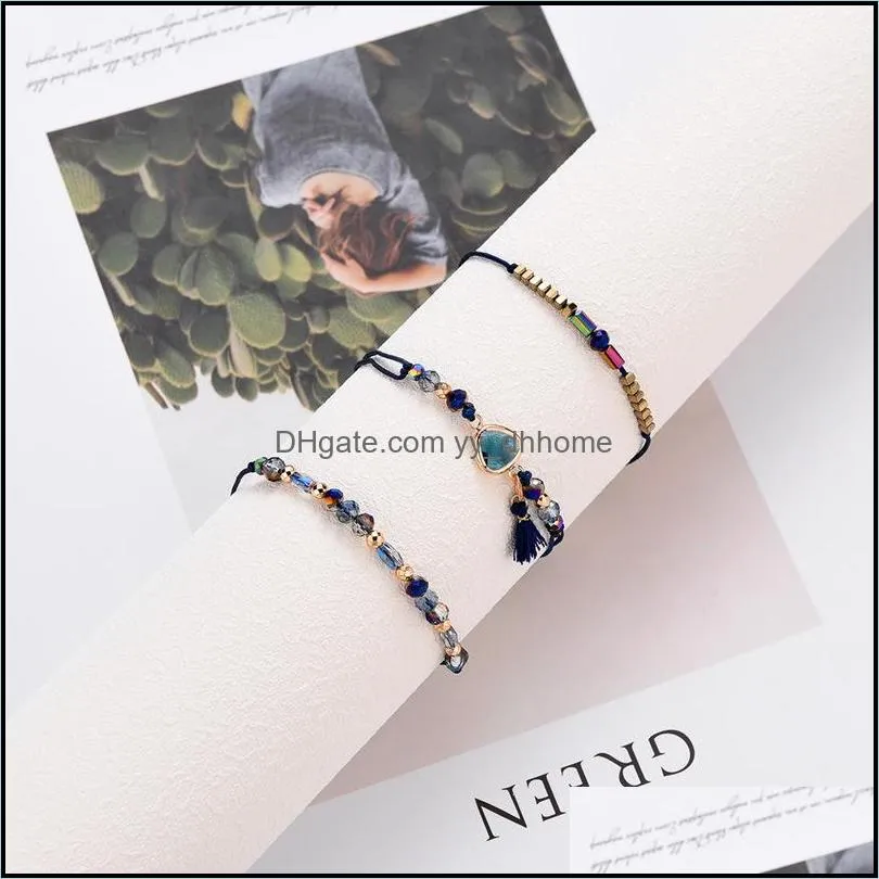 Transmit Love 3pcs/lot Bracelet for Woman Natural Stone Crystal Rice Beads Woven Bracelet With Heart Shape Charm Jewelry Best Gifts