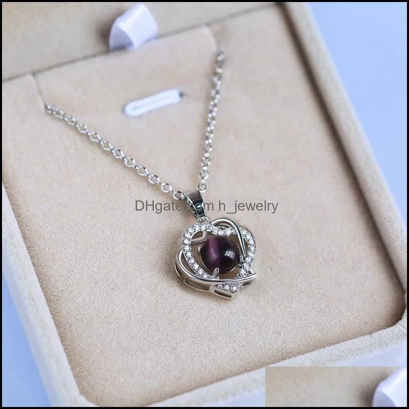 fashion creative diamondset hearttoheart moonstone zircon necklace collarbone chain sweater chain gift party outing jewelry hjewelry