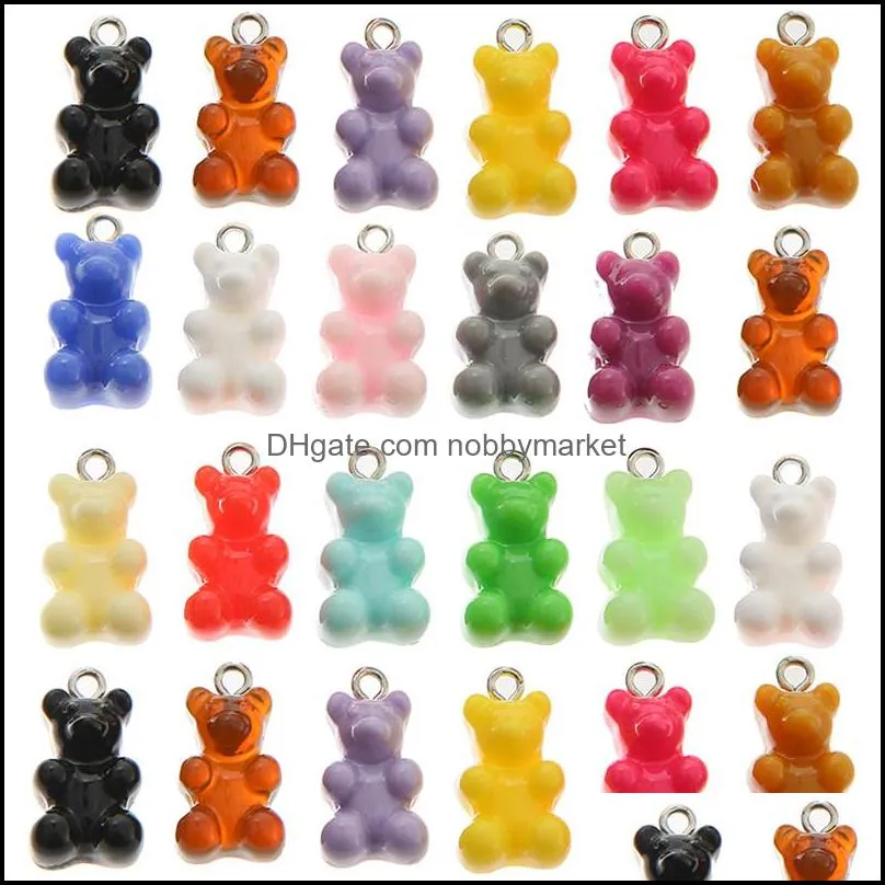 10pcs Candy Color Gummy Mini Bear Charms For DIY Making Cute Earrings Pendants Necklaces Jewelry Finding Accessories 12*21mm