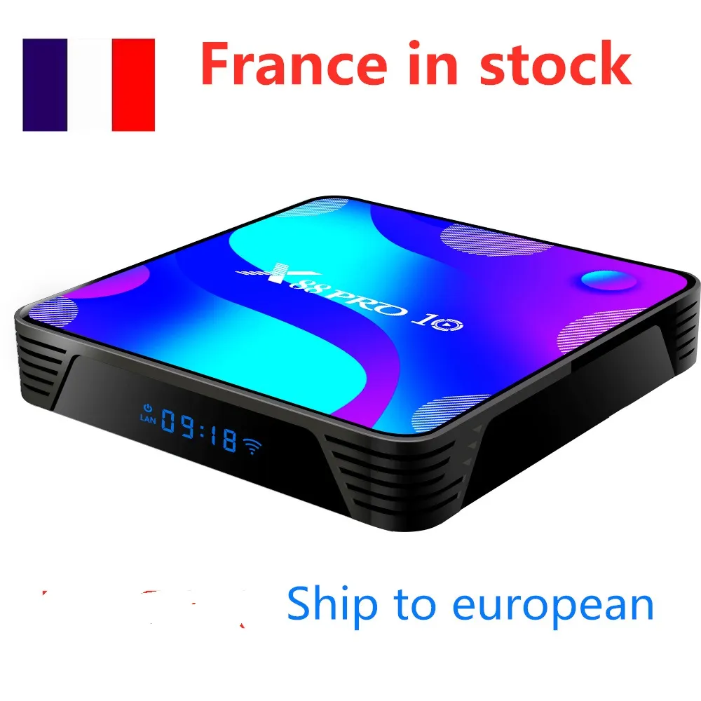 フランスはストックx88 Pro 10テレビボックスAndroid 11 OS 2GB 16GB Rockchip RK3318デュアルWiFi USB3.0 Netflix 4Kメディアプレーヤー