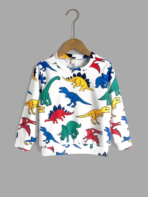 Toddler Boys Allover Dinosaur Print Crew Neck Sweatshirt Hon