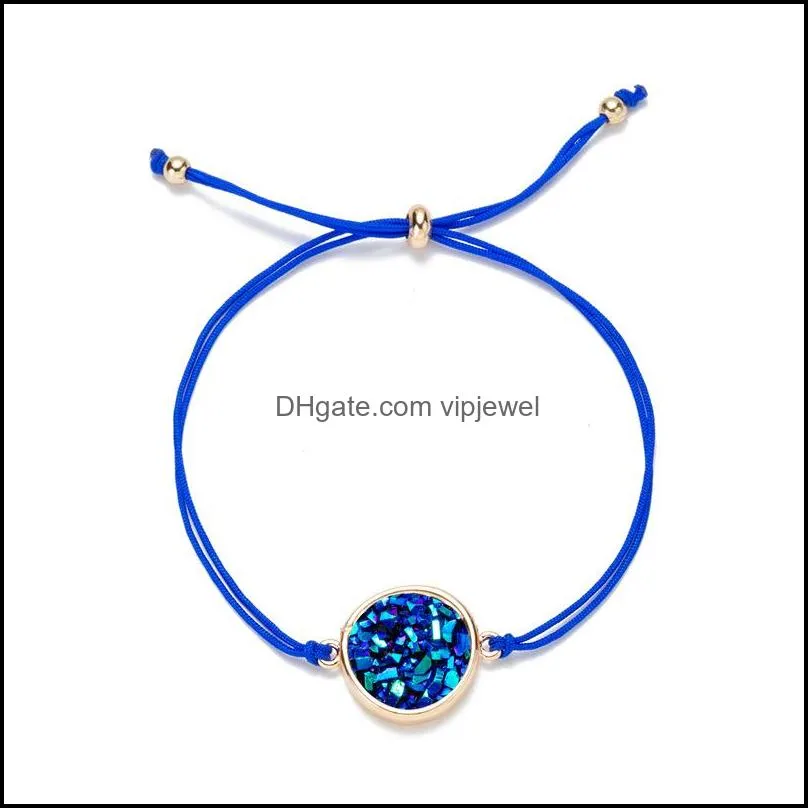 fashion 6colors resin druzy bracelet circle irregular imitate natural stone adjust drawstring drusy bracelet bangle for women jewelry