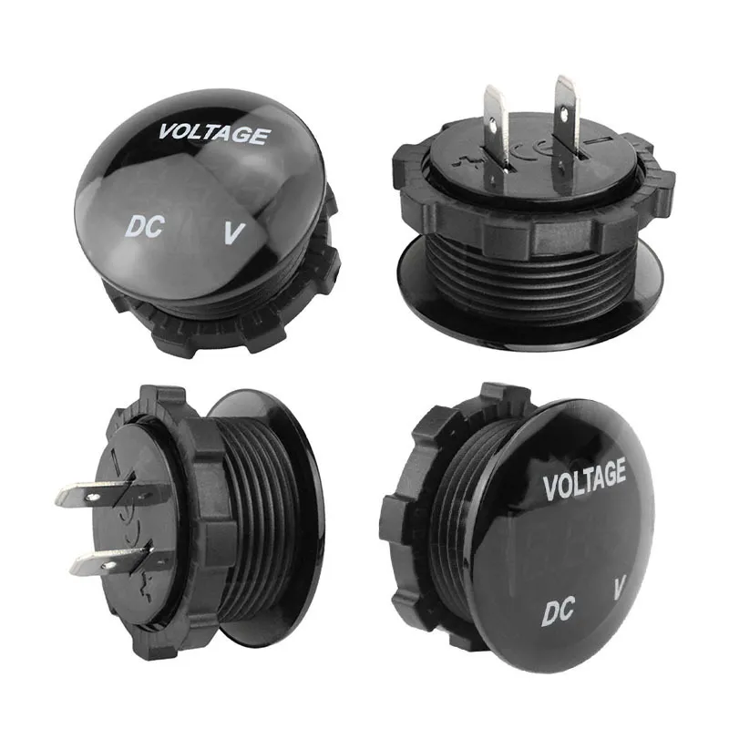 Lot De 4 Jauges Tension Voiture 12V LED Étanché – Voltmètre Numérique Rond Étanche Vert Pour Auto Moto Bateau Camion