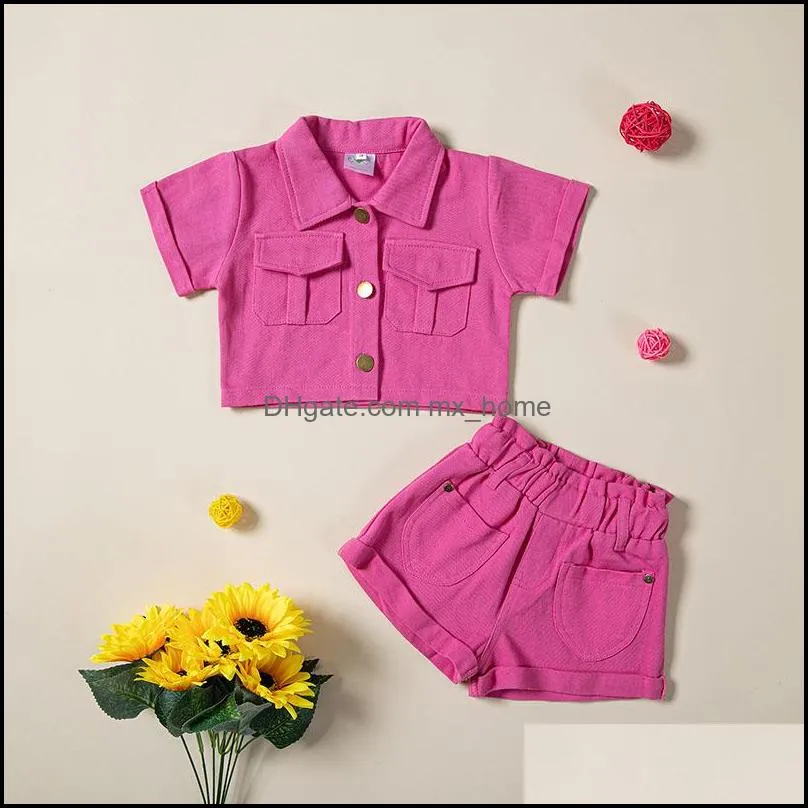 kids clothing sets girls denim outfits children solid color tops+shorts 2pcs/set summer fashion boutique baby clothes z6358