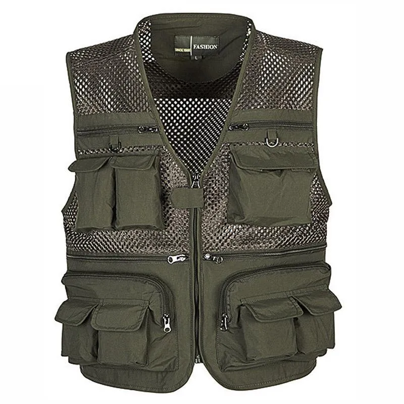 Herreveste Herre Armygrøn Khaki Multi Pocket Mesh Vest Fiskertøj Multifunktionel Ærmeløs Jakke Vest_voghion.com