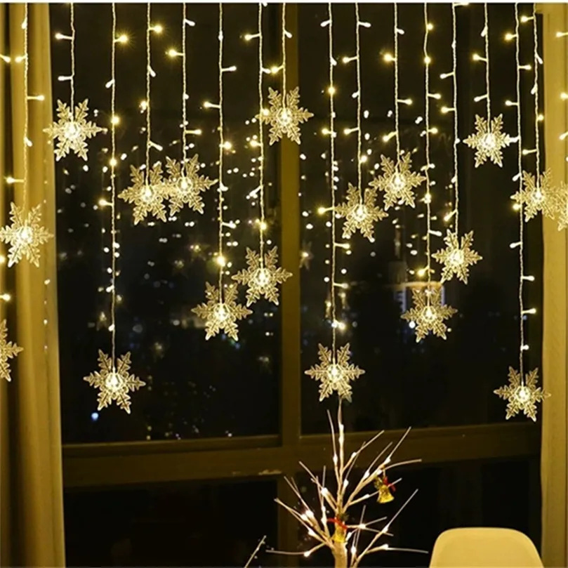 Flocons de neige LED guirlandes lumineuses clignotantes rideau lumineux étanche fête de vacances connectable vague fée lumière décor de noël 220408