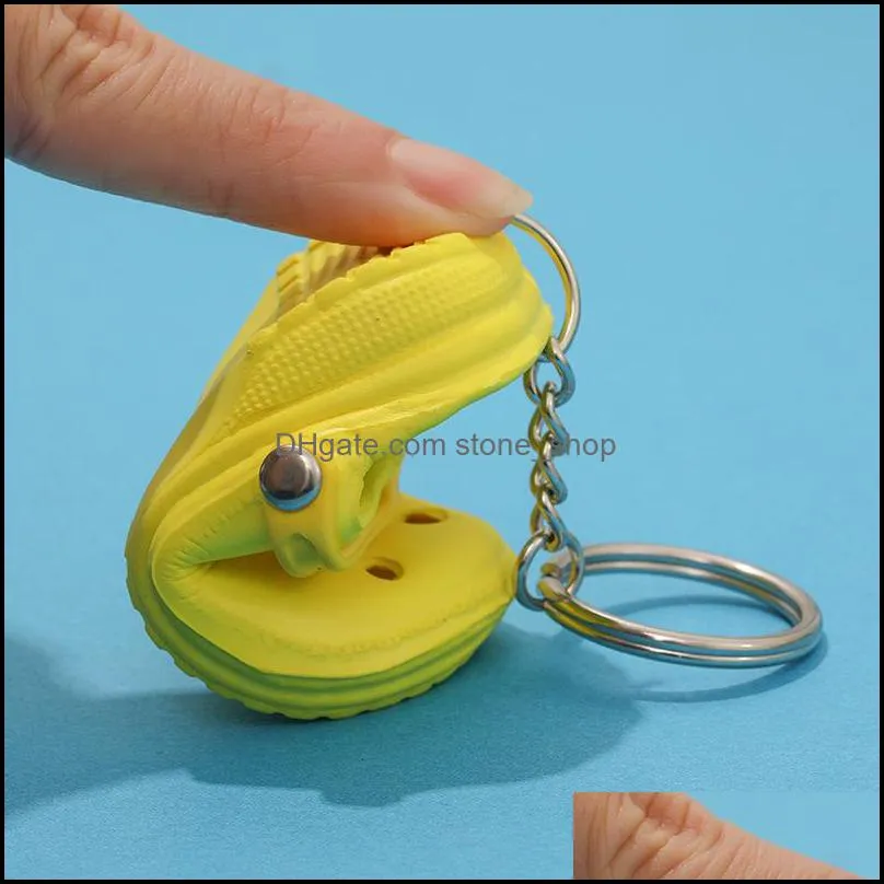 20pcs Mixed Colors 3D Mini 7.5cm EVA Beach Hole Little Croc Shoe Keychain Bag Accessories Keyring Car Handbag Key Chain Charms 220228