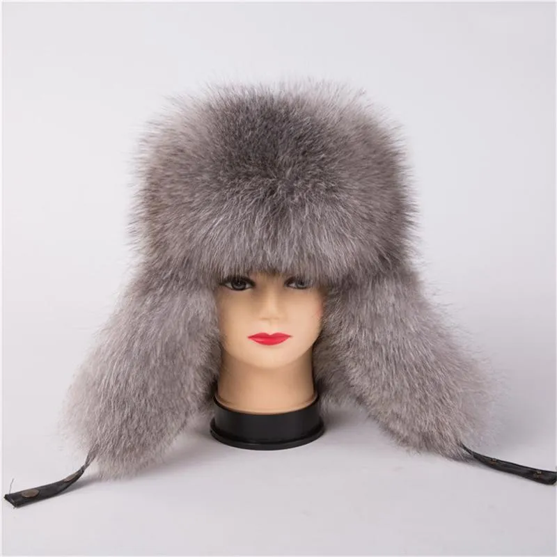 Berets Outdoor Winter Warm Natural Murs Bomber Hats Quality Real Raccoon Cap Man Женщины овчины кожаная ветрозащитная H11