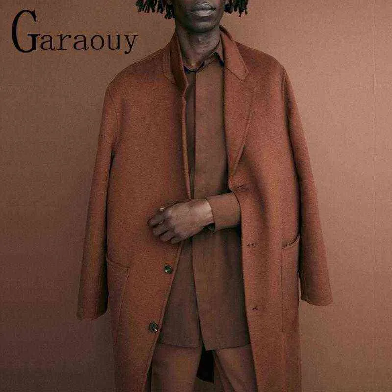 Męskie mieszanki wełny Garaouy 2021 Mężczyźni Autumn Winter Fashion dwustronny płaszcz Solidny kolor swobodny wełniany wykop T220810