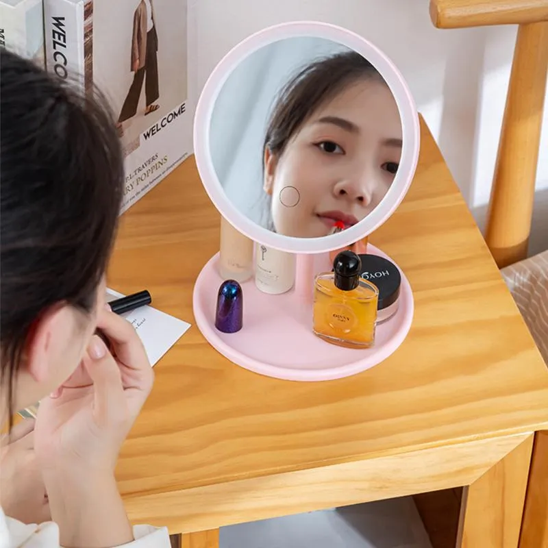 Miroirs compacts miroir de maquillage USB rotatif cosmétique avec lampe lumineuse stockage bureau réglable gradation vanité MirrorCompact