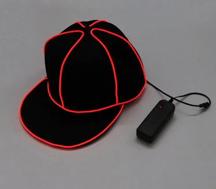 Portable EL Wire Baseball Cap Plain LED Light Hip Hop Hat Glowing In The Dark Snapback For Party Decoration SN4958