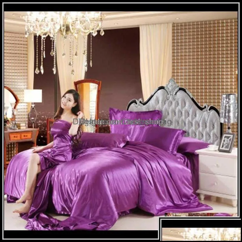 & Sets Supplies Textiles Garden Satin Silk Bedding Home Textile King Size Set Bed Clothes Duvet Er Flat Sheet Drop Delivery 2021 Kz4Px