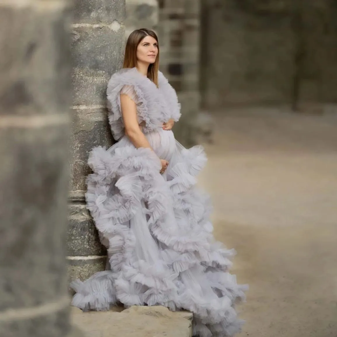 prom dress for pregnant women Pink Off Shoulder Tulle Maternity Ball Gown Photoshoot Sexy See Through Puffy Ruffles Pregnancy Dresses, Long Tail Baby Shower Dress- Green 3|L at Amazon Women's Clothing store or send us your color image and measurements through email Anastasia Maternity Gown (Gold Dust)