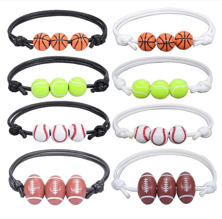 Handgjord Tennis Ball Wax Armband Sommarstrand Smycken Par Presentkort Basket Baseball Sports Charm Armband