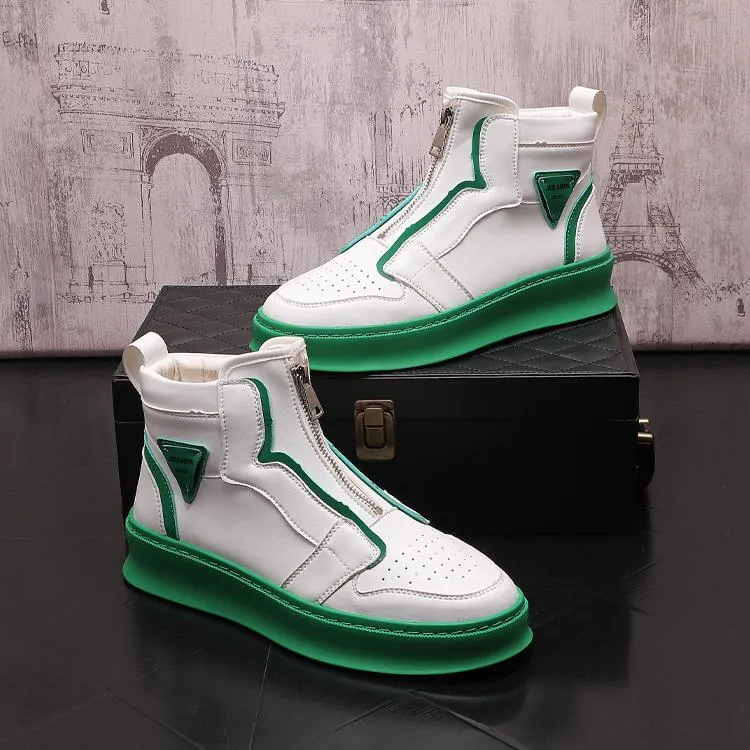 Menmode Zipper Design Lederen laarzen herfst nieuwe dikke dikke lichte lichtgewicht high laarzen high-top trend casual witte Chelsea loafers