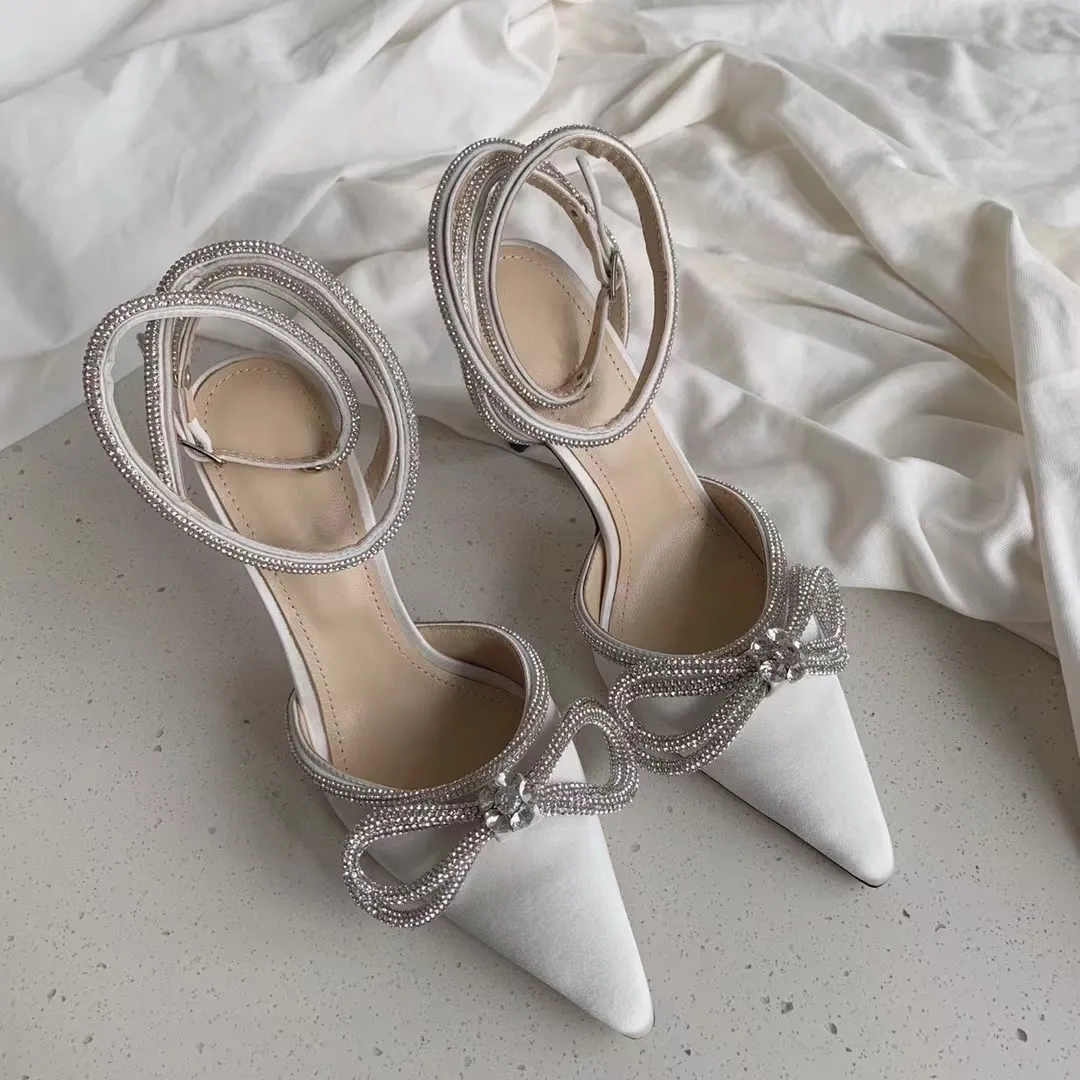Lace flower mesh crystal heel hollow Roman sandals