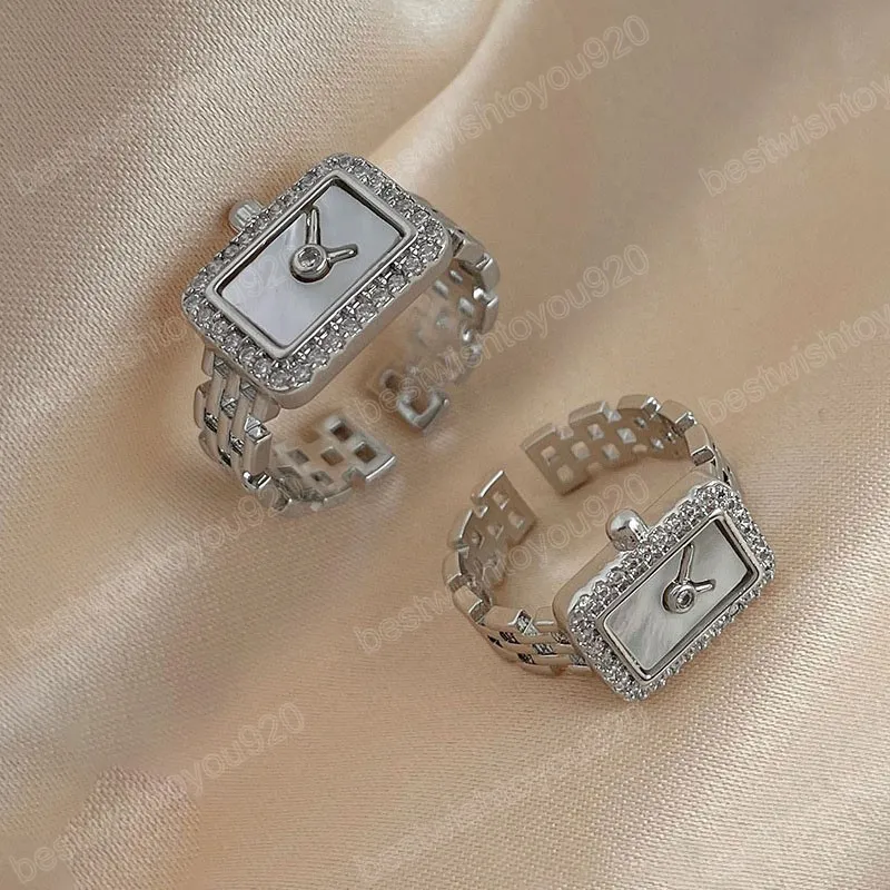 Винтажные квадратные Quartz Watch Ring для женщин -мужчина регулируется открытие хип -хоп крутые кольца пальцев пара модные украшения