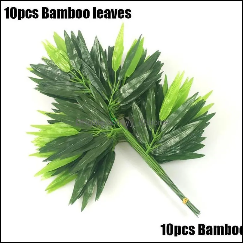 Decorative Flowers & Wreaths 10 Artificial Small Bamboo Leaves Decoration Plants Wedding Home Office