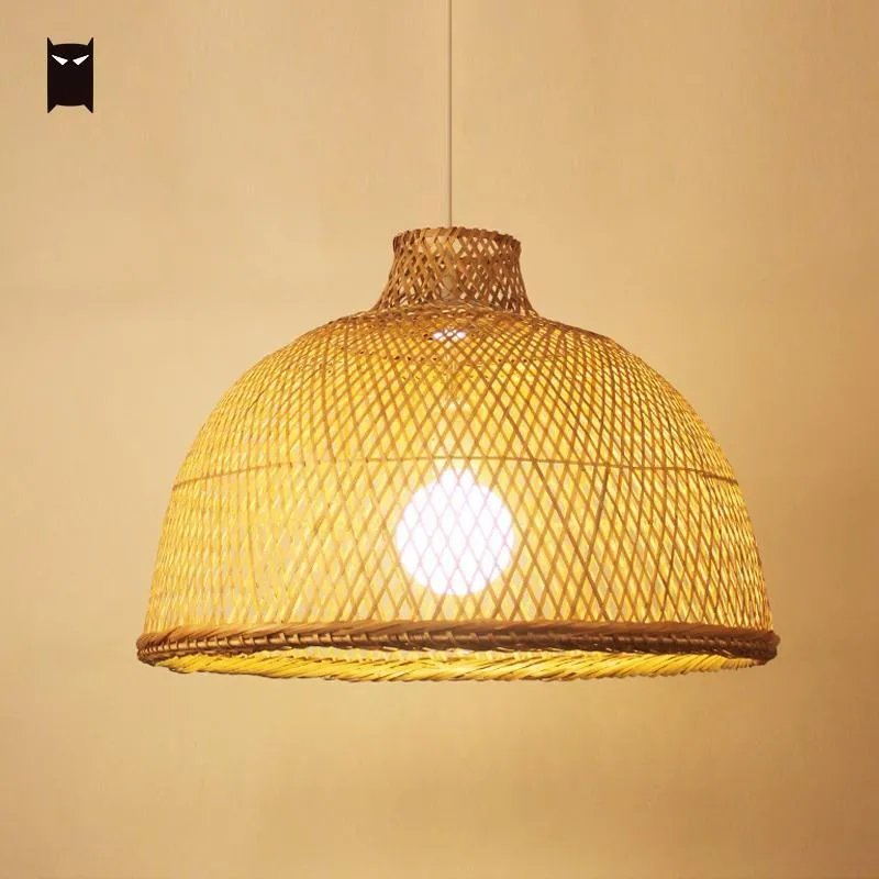 Lampy wiszące 53 cm bambus wiklinowy Rattan Balkon Light wiszący do jadalni Rustykalne vintage azjatyckie przemysłowe oświetlenie retro e27pendant