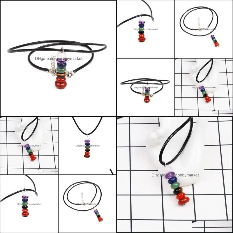 7 Chakra Natural Stone Crystal Pendant Necklace for Women Men Irregular Beaded Drusy Quartz Jewelry