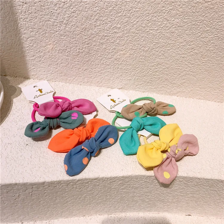 2022 New Sweet Girl Simple Small Fresh AB Asymmetric Dot Rabbit Ears Rubber Band Hair Rope Fashion Children's Hair Accessories