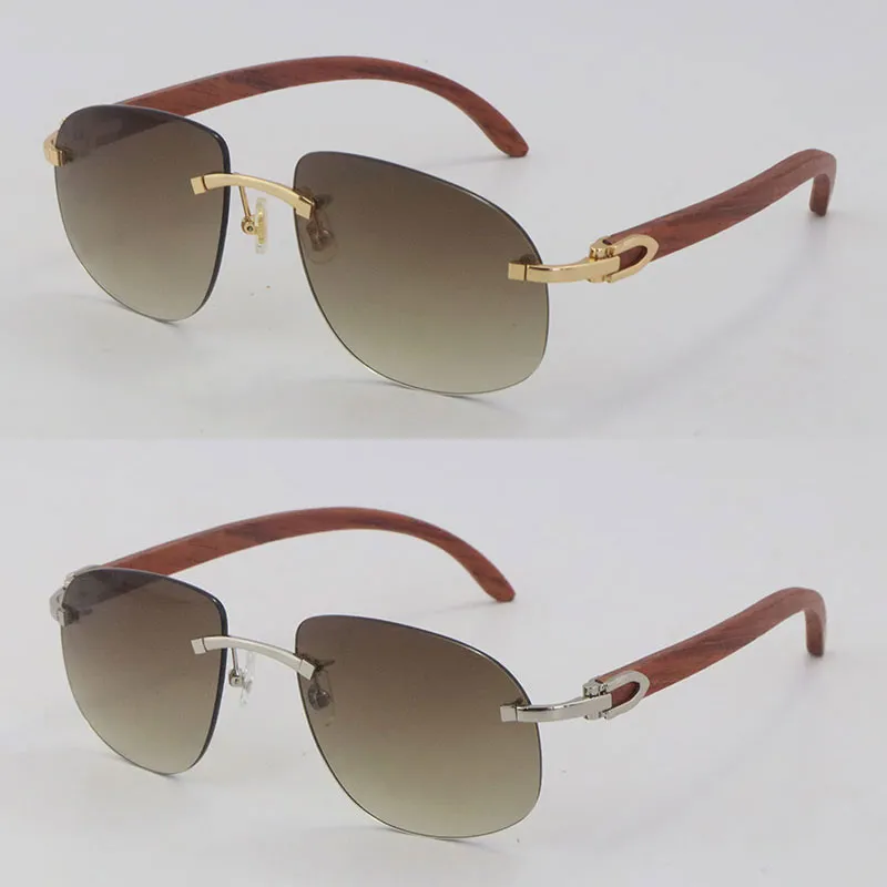 Wholesale Metal Rimless Original Wood Sunglasses Fashion Wooden Sun glasses 18K Gold Goggle Outdoor Design Classical Model 3 Color Lens Male and Female Frame Size:56