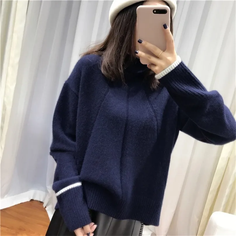 Women Sweaters Winter Woman Double Thickening Loose Turtleneck Cashmere Jumper Female Long Sleeve Casual Knit Pullover 201204