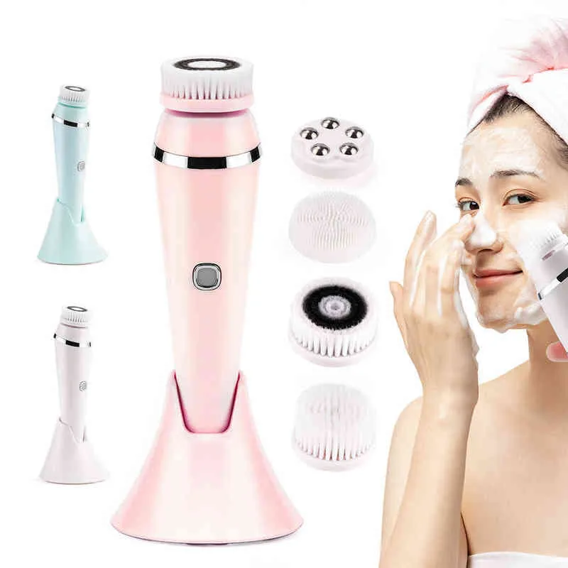 4 polegada de limpeza facial elétrica Pincel 360 ° Face Limpeza profunda Pincel de silicone Rolling Massager Cuidado de cravo de cravo de cravo 220514