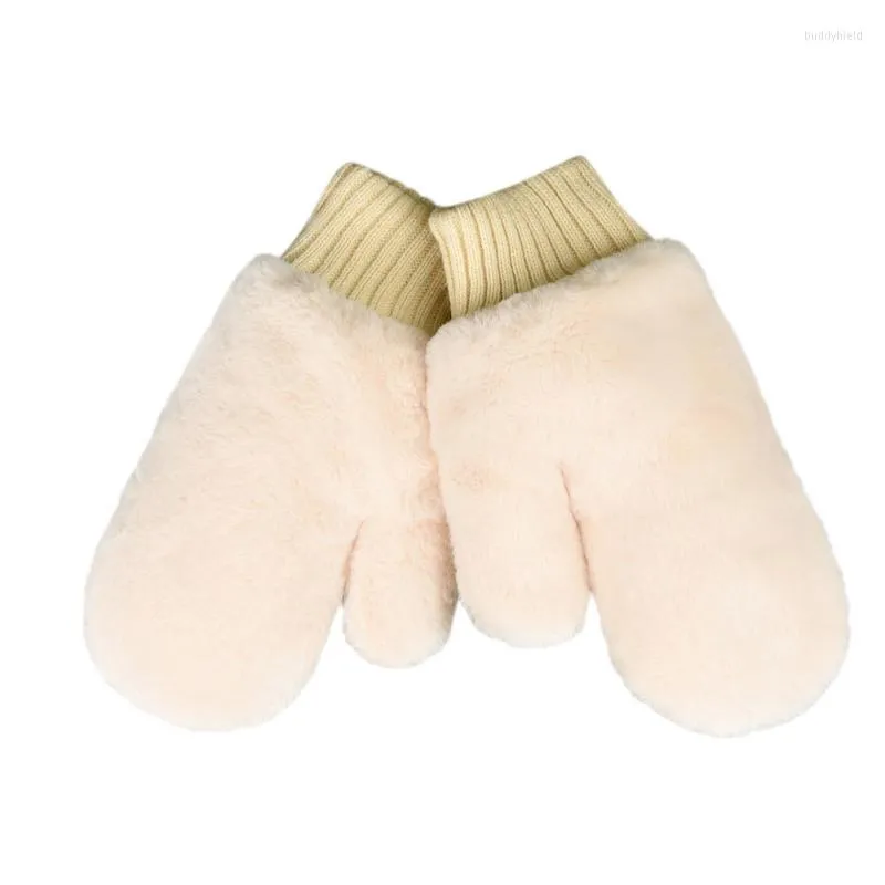 Fünf-Finger-Handschuhe für Damen, Winter, Samt, haarig, niedlich, warmes Futter, gemütlich, Kawaii, wärmer, einfarbig, dicker Plüsch, Verbindungs-Fäustlinge
