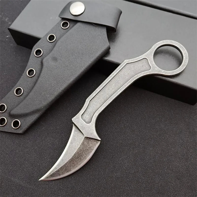 Hochwertiges taktisches Messer mit fester Klinge D2 Double Action Stone Wash Blade Full Tang Stahlgriffmesser mit Kydex