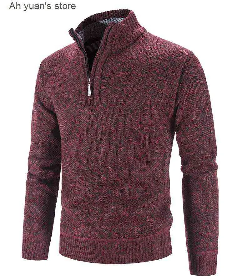 Ah yuan men half zip mock neck nited sweaterソリッドカラースタンドカジュアルカシミアセーターl220730