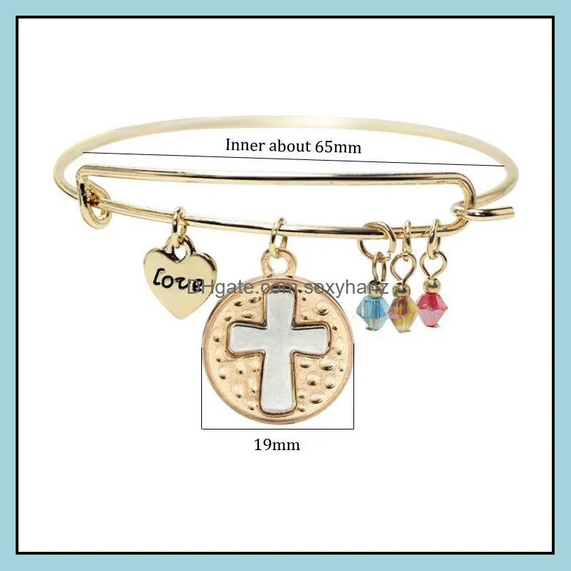 Fashion Simple Bangle Starfish Cross Charm Wire Bracelets Female Cuff With Heart Love Charm For Women Lovely Gift Jewelry