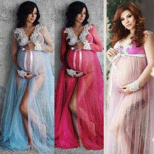 Zwangere vrouwen vullen met lange mouwen zwangerschapsjurk dames maxi jurk fotografie fotoshoot kleding g220309
