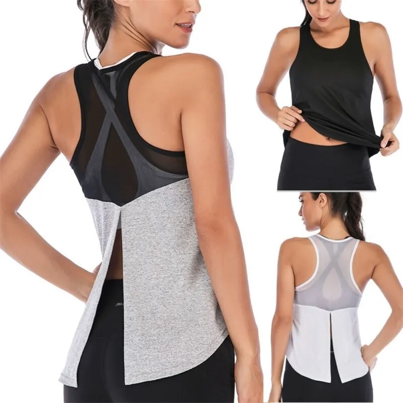 New Women Fitness Sport Camicia senza maniche Yoga Top Running GymShirt Vest Athletic Canotta Yoga Gym Wear Canotta Quick Dry T200601