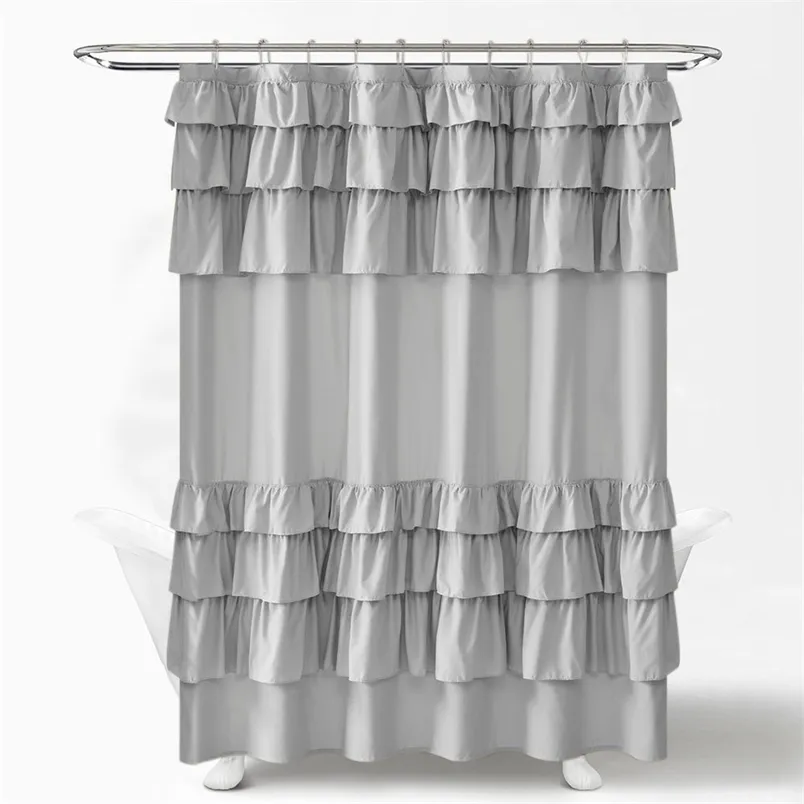 Rideau de douche en tissu imperméable de luxe à volants rose blanc gris rideau de salle de bain épais pour baignoire avec crochets décoration princesse 220517