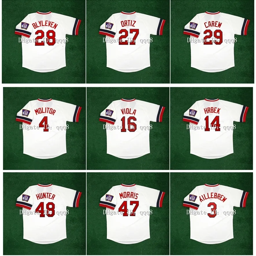 Na85 Vintage Minnesota Baseball Jersey Kent Hrbek Dave Winfield Kirby Puckett Torii Hunter Molitor Frank Viola Jack Morris Harmon Killebrew Bert