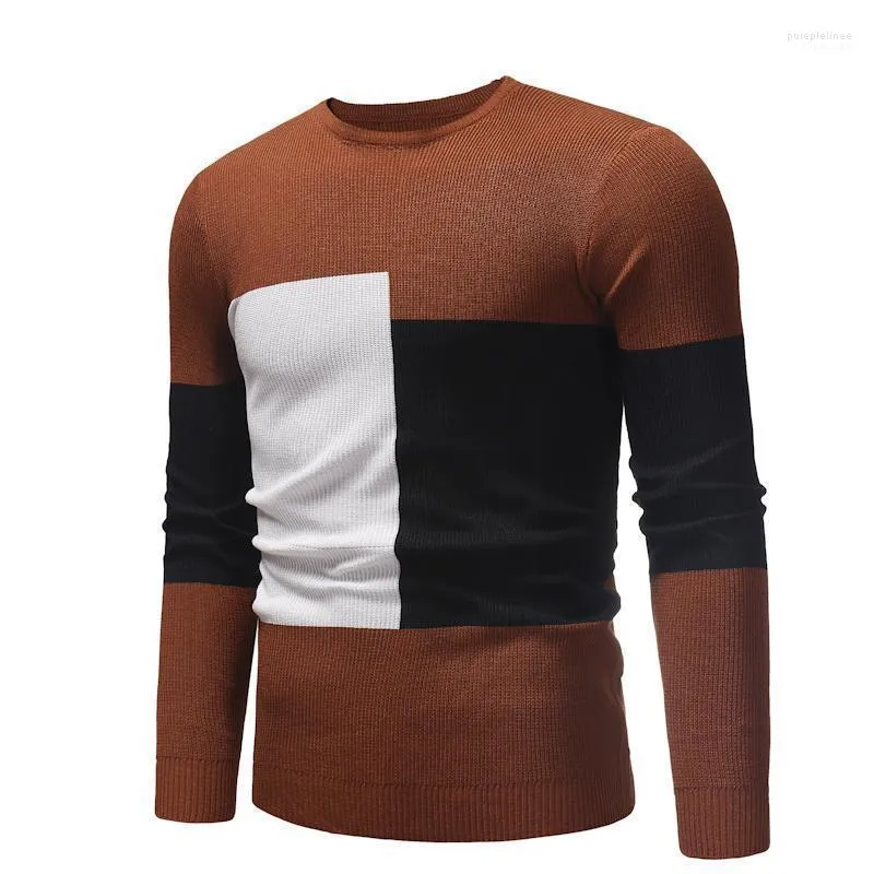 Casual Men's Sweater O-Neck Contrast Color Slim Fit Knittwear 2022 Spring Mens Sweaters Pullovers Pullover Men Pull Homme