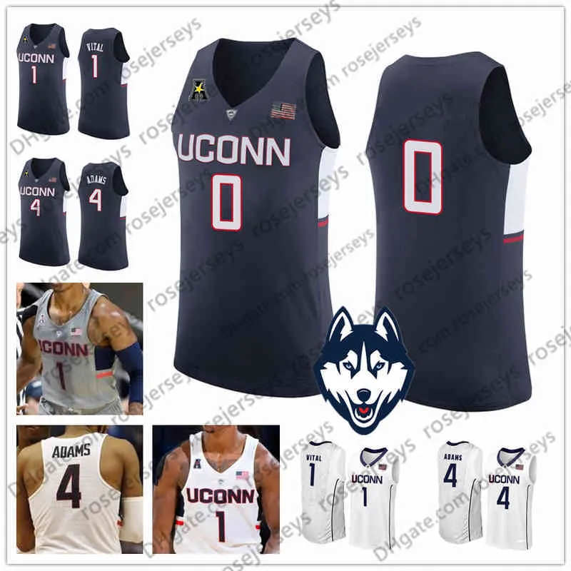 Пользовательские Uconn Huskies College Basketball белый темно-серый Коннектикут с вышивкой любое имя номер # 4 Jalen Adams 1 Christian Vital Jerseys S-3XL