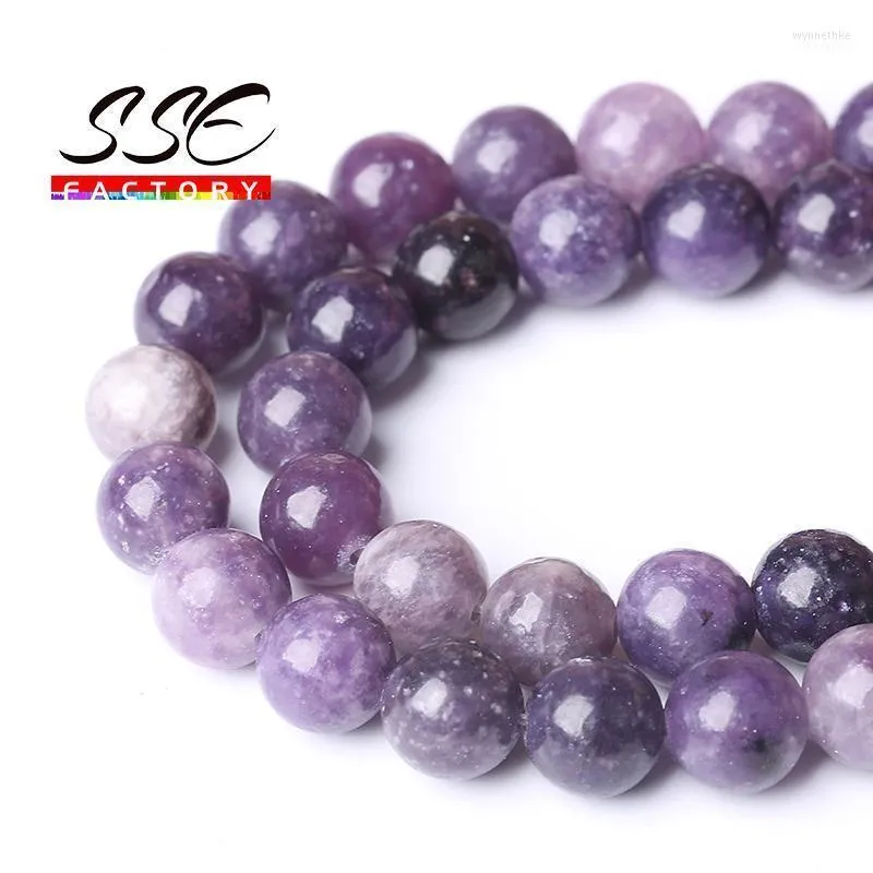 Andra naturstenpärlor Purple Lepidolite Rund för smycken som gör DIY -armbandhalsbandstillbehör 15 '' 4/6/8/10/12mm Wynn22