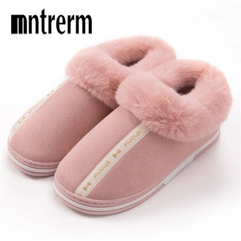 Mntrerm Hiver Couples Coton Pantoufles Pour Femmes Intérieur Chaud Épais En Peluche Maison Mixte Couleur Chaussures Homme Et Femme Nouveaux Pantoufles 201026