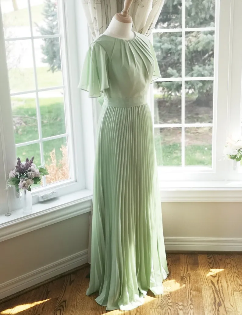 green emerald velvet dress Romantic Vintage Mint Green Chiffon Mermaid Beaded Long Prom Dresses R –  EvaFashionDress main image 1